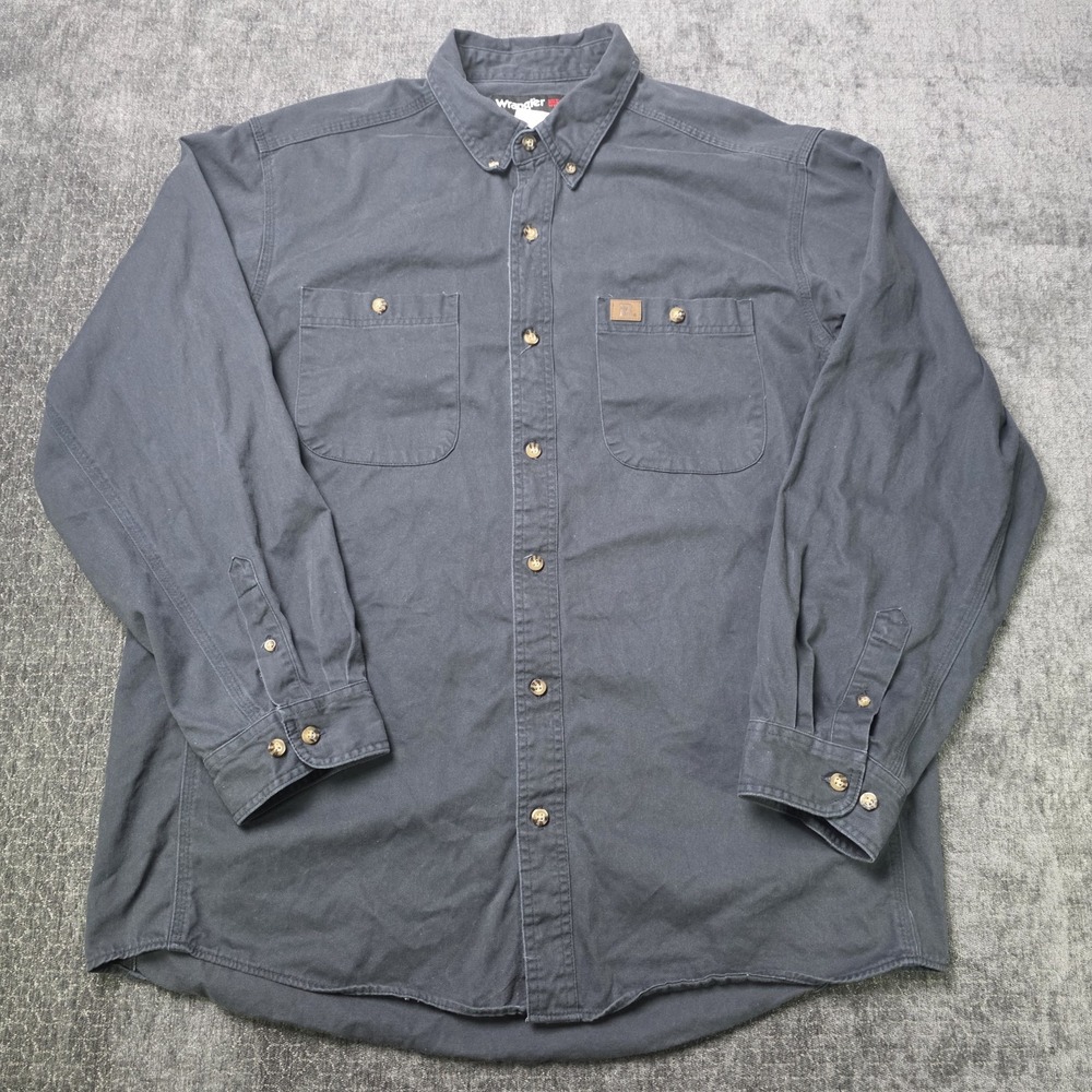 Wrangler Riggs Workwear Shirt Mens XL Black Button Down Cotton Utility Work